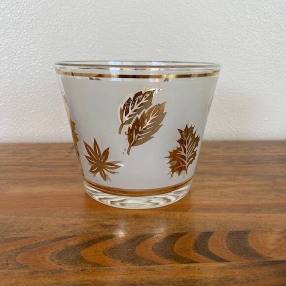 Vintage Libbey MCM Round Gold Leaf Ice Bucket - Picture 1 of 7